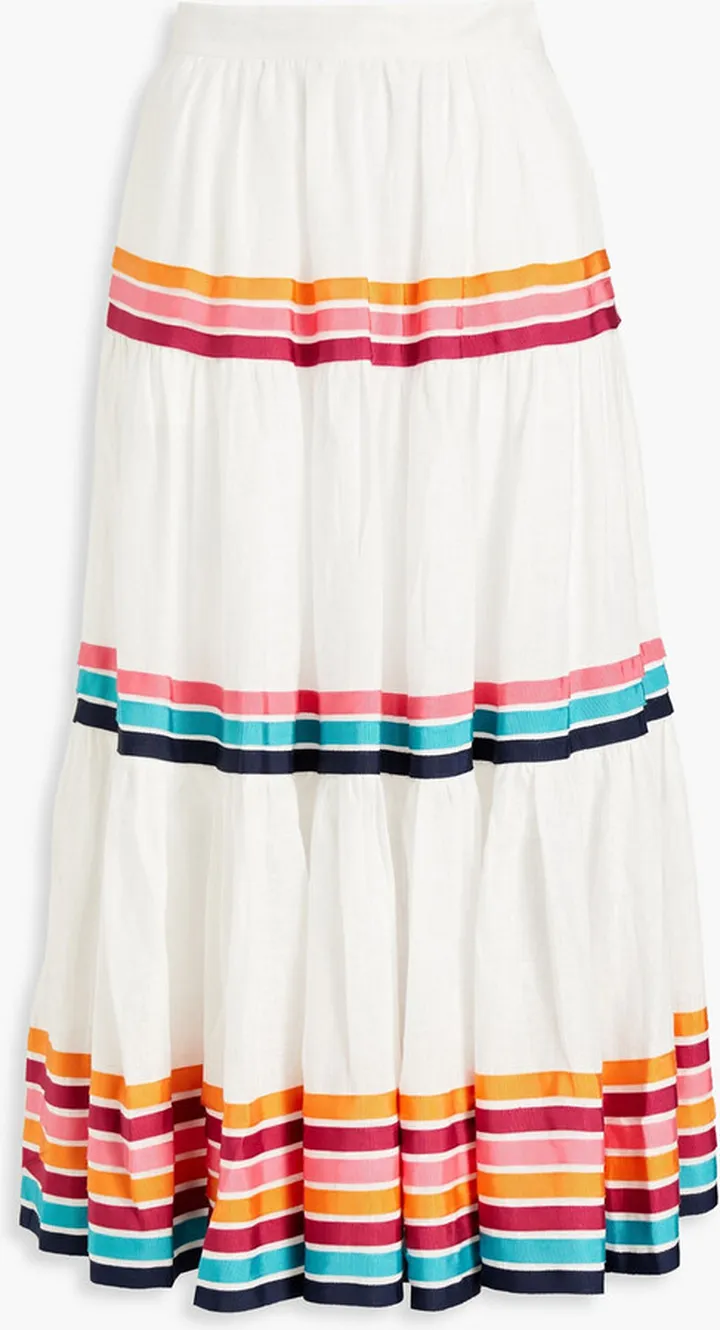 Lulu gathered striped linen midi skirt