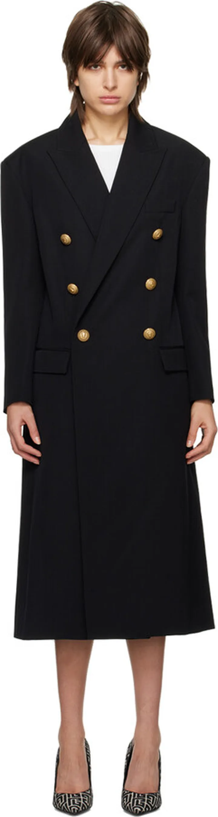 Balmain Black Double-Breasted Coat