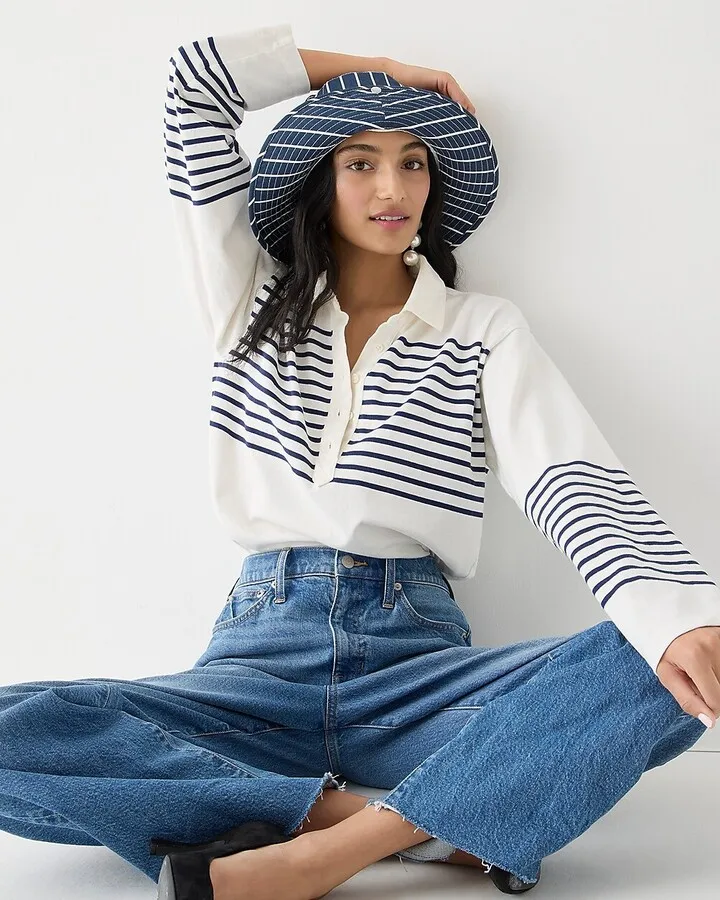 Long-sleeve polo shirt in stripe