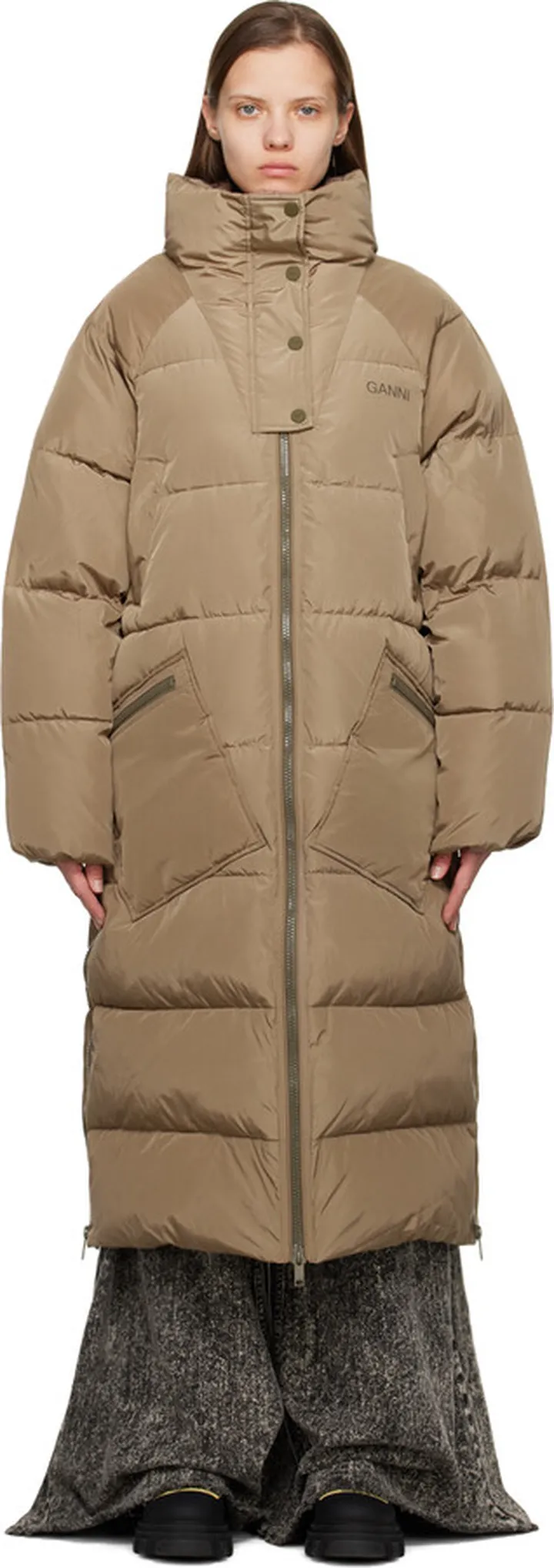GANNI Brown Tech Puffer Jacket