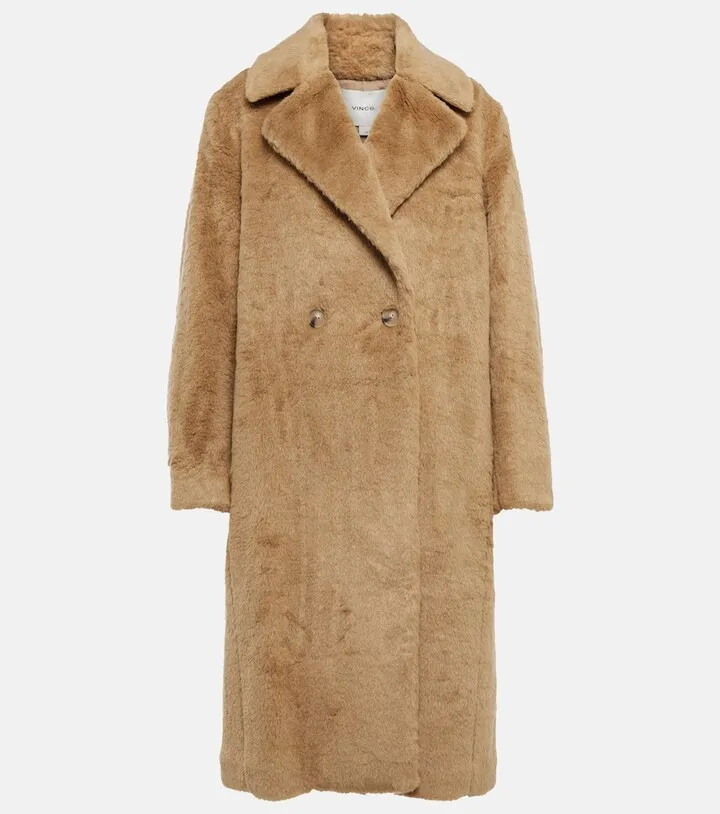 Double-breasted faux fur coat