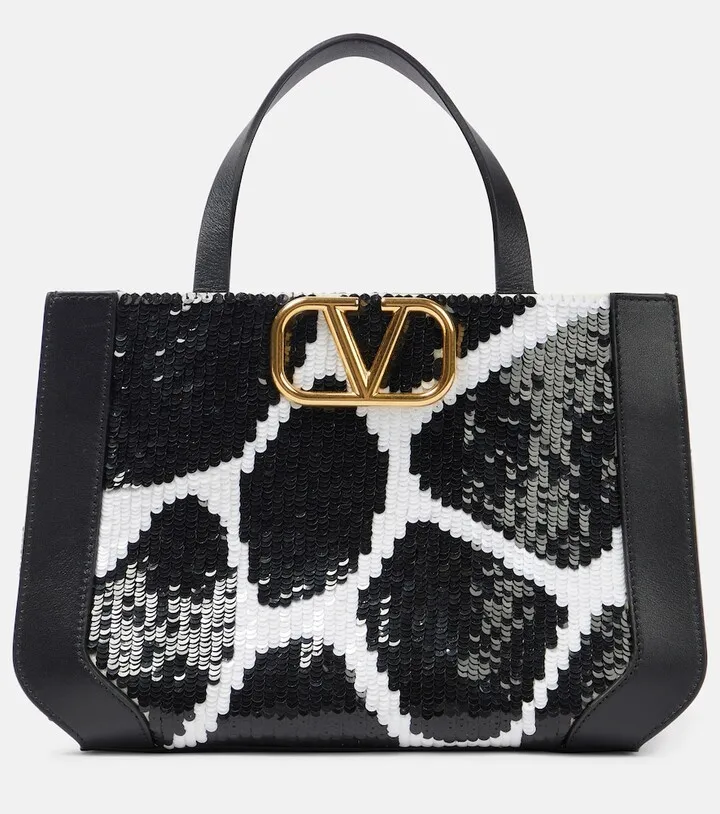 VLogo Small sequined canvas tote bag
