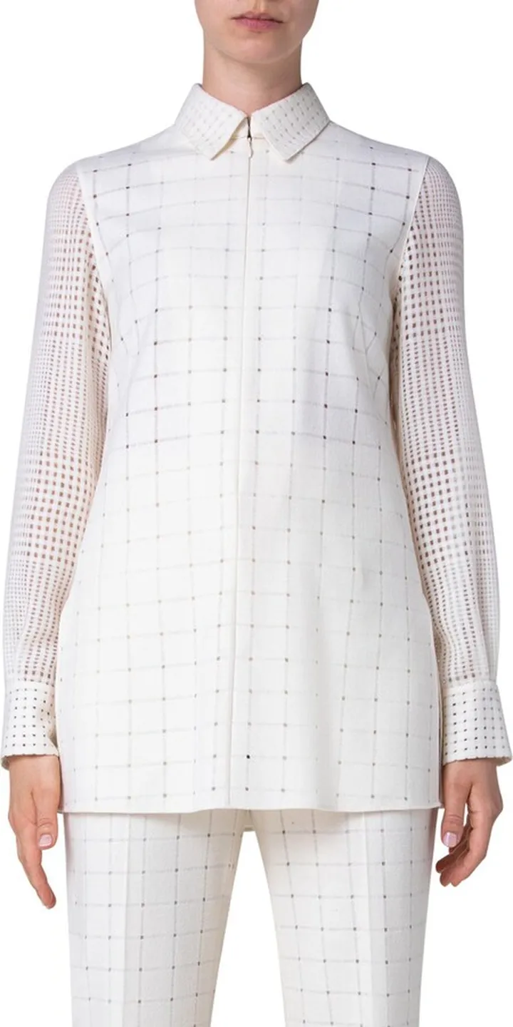 Patchwork Check Wool Blend Tunic Blouse