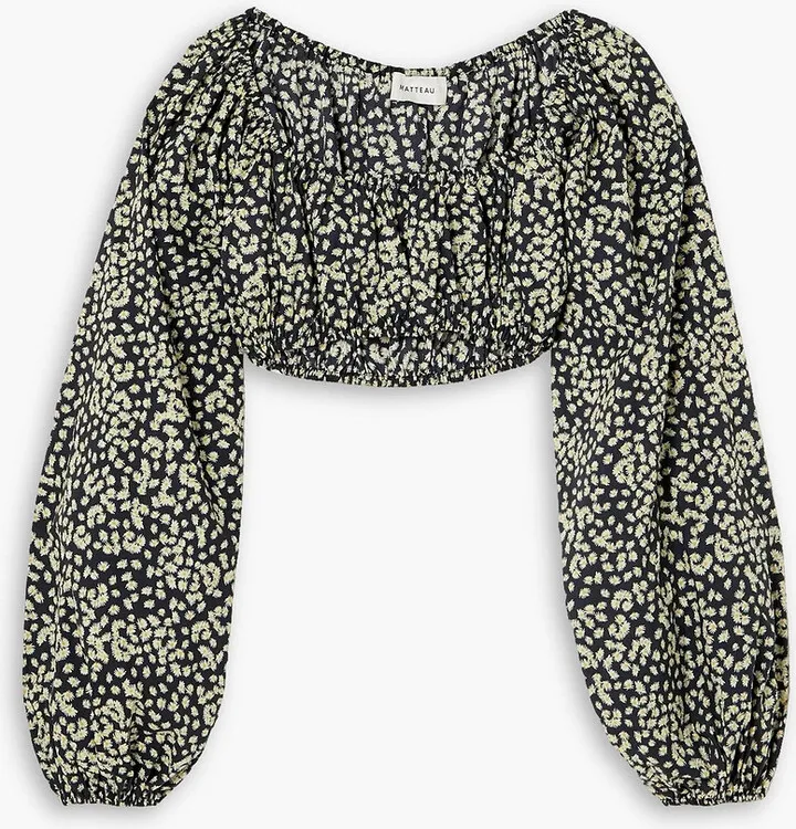 Cropped floral-print cotton-poplin top