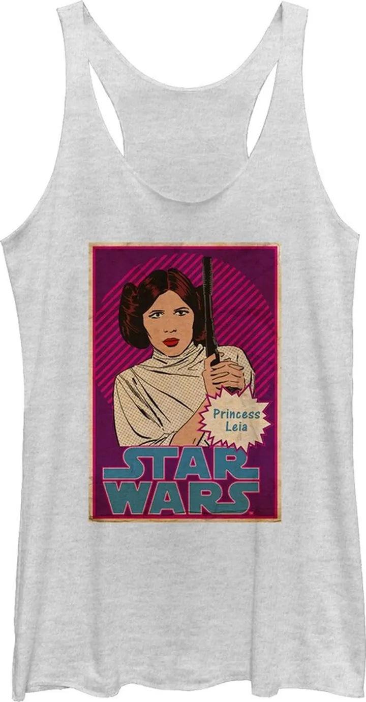 Women's Star Wars Princess Leia Trading Card Racerback Tank Top - White Heather - Small