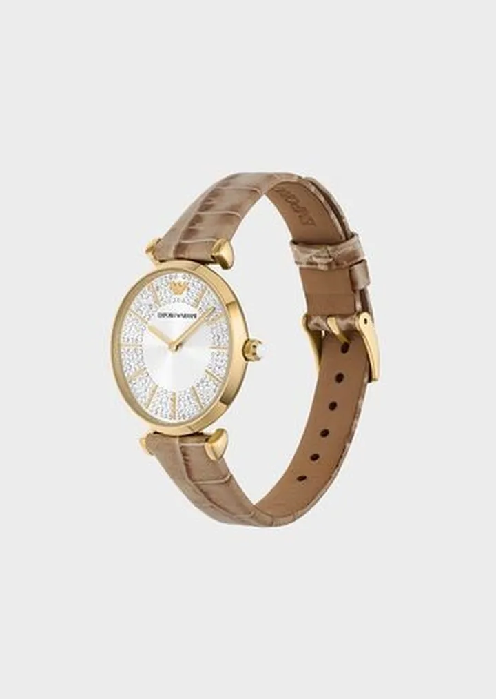 Two-Hand Taupe Leather Watch