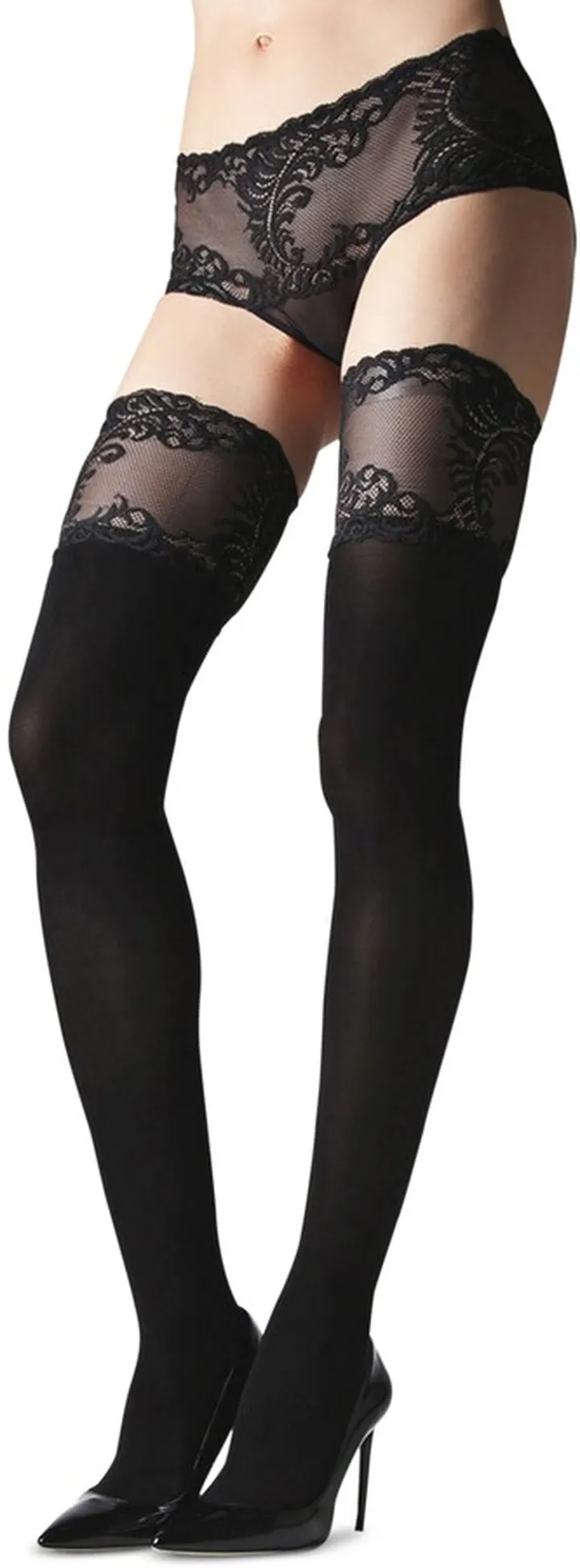 Natori Women's Feathers Lace Top Opaque Thigh Highs