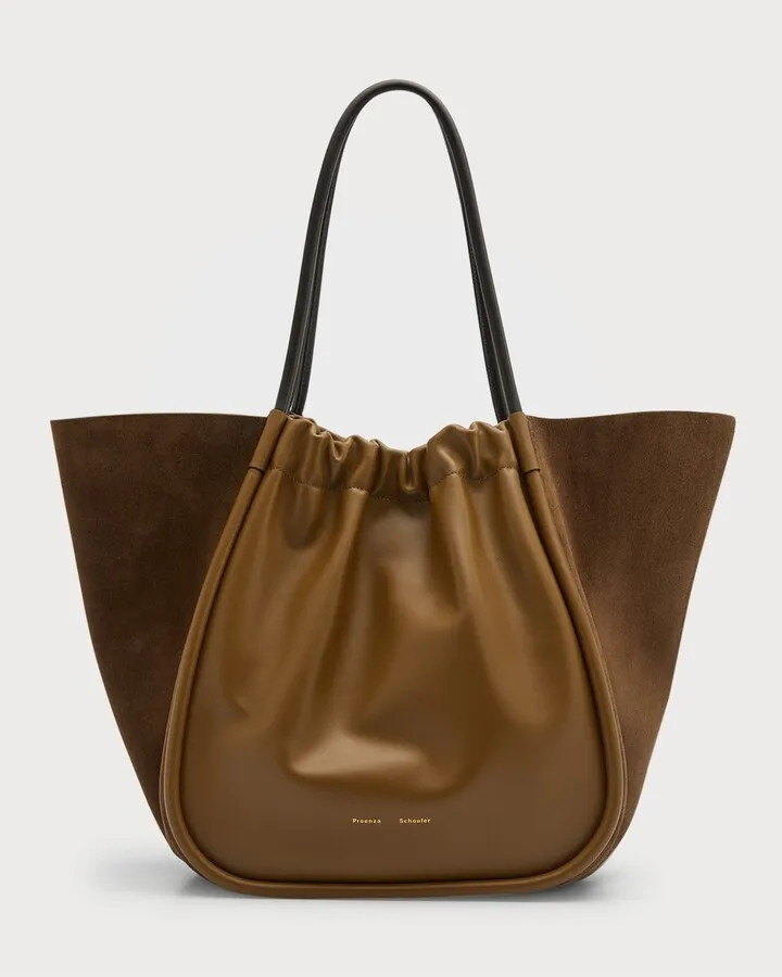 XL Ruched Suede & Leather Tote Bag