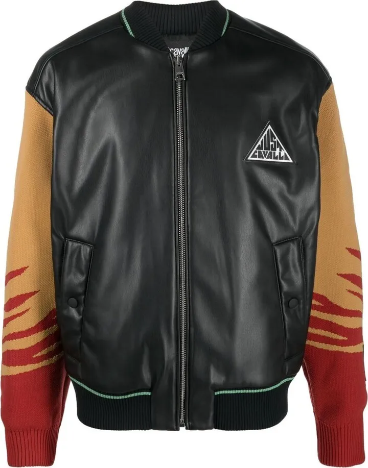 Logo-Patch Faux Leather Bomber Jacket