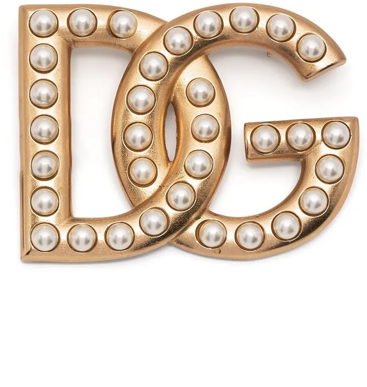 DG logo pearl-embellished brooch