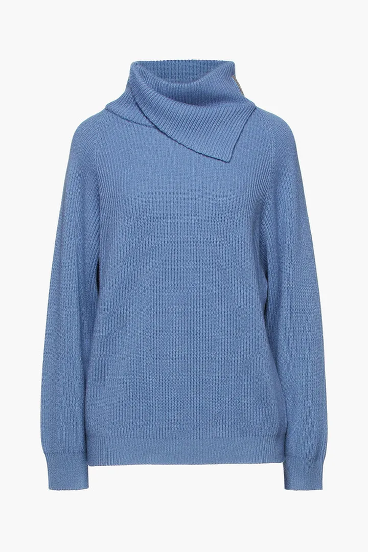 Bead-embellished ribbed cashmere turtleneck sweater