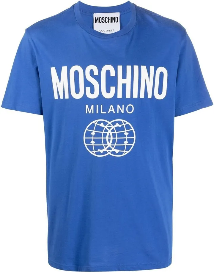 Blue Logo Print Cotton T-Shirt
