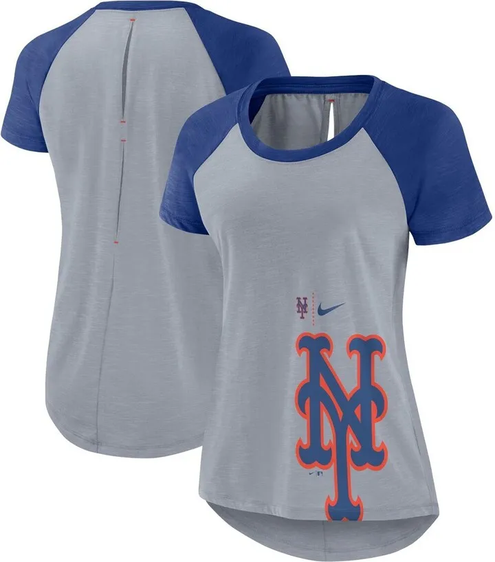 Women's Nike Heather Gray New York Mets Summer Breeze Raglan Fashion T-shirt