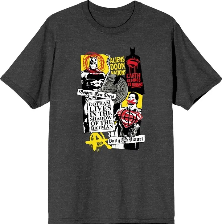 Batman V Superman Dawn Of Justice Collage Art Men’s Heather Gray Graphic T-Shirt-Large
