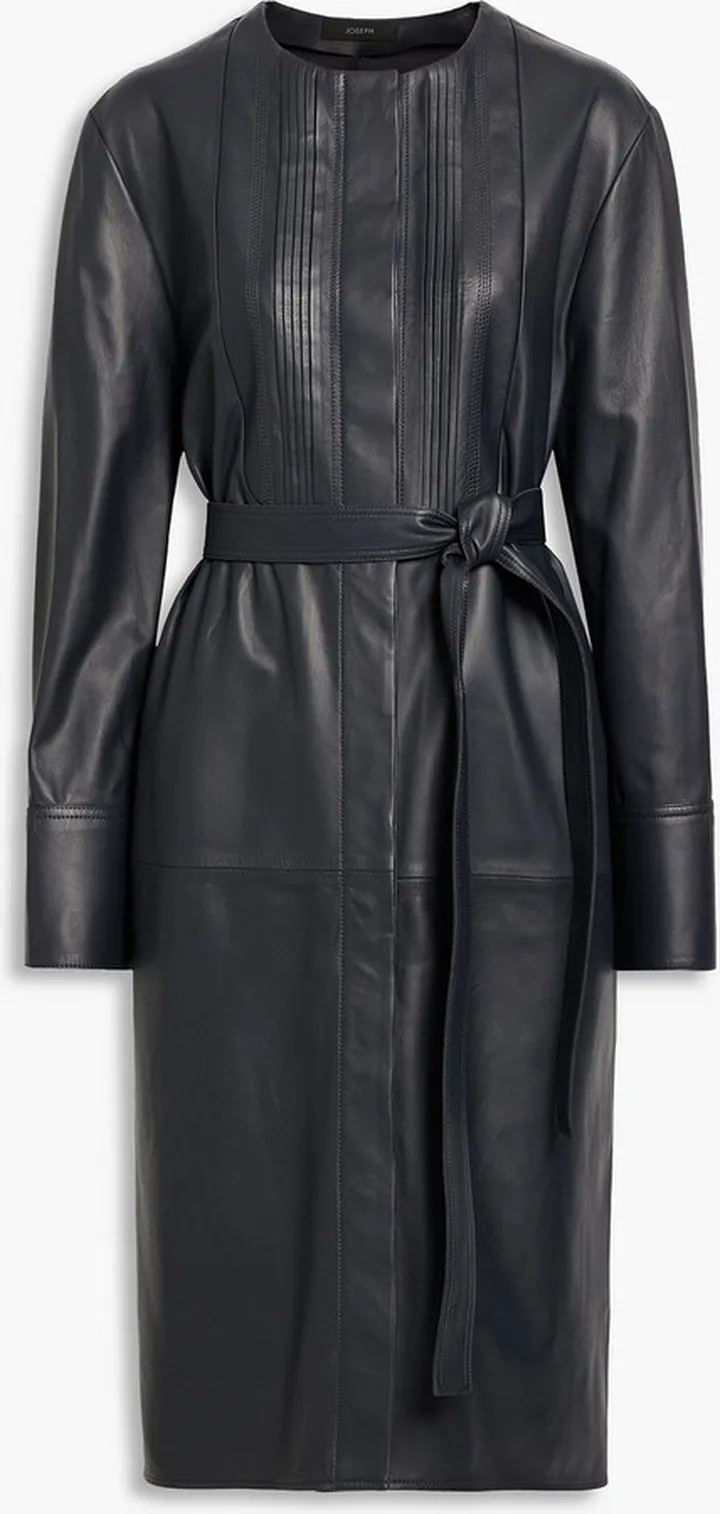 Davia belted pintucked leather shirt dress