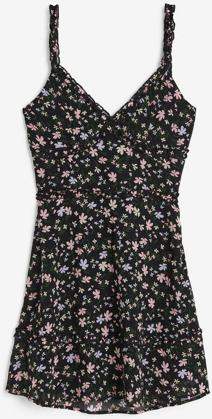 Ruffle-trimmed Tie-detail Dress