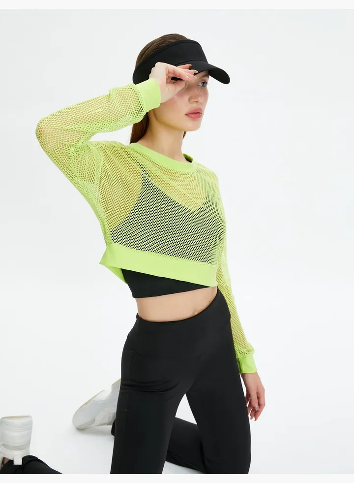 Long Sleeve Crop Mesh Sport T-Shirt