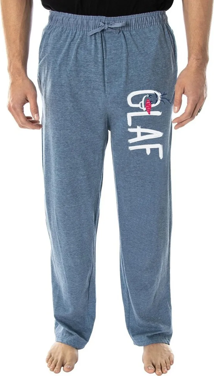 Disney Mens' Frozen Movie Film Olaf Painted Name Art Sleep Pajama Pants (S) Blue
