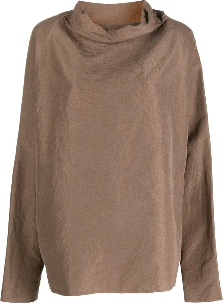Draped-Neck Long-Sleeve Top