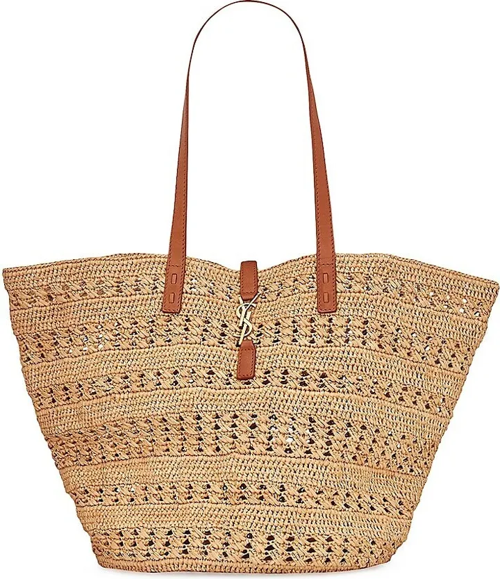 Panier Medium Bag in Crochet Raffia And Smooth Leather