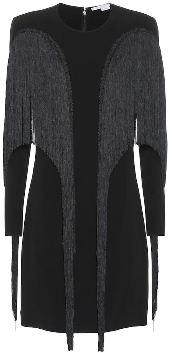 Fringe-trimmed crepe minidress
