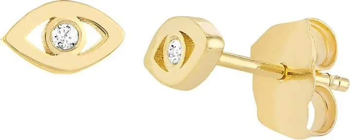 14K Yellow Gold & Diamond Mini Evil Eye Stud Earrings