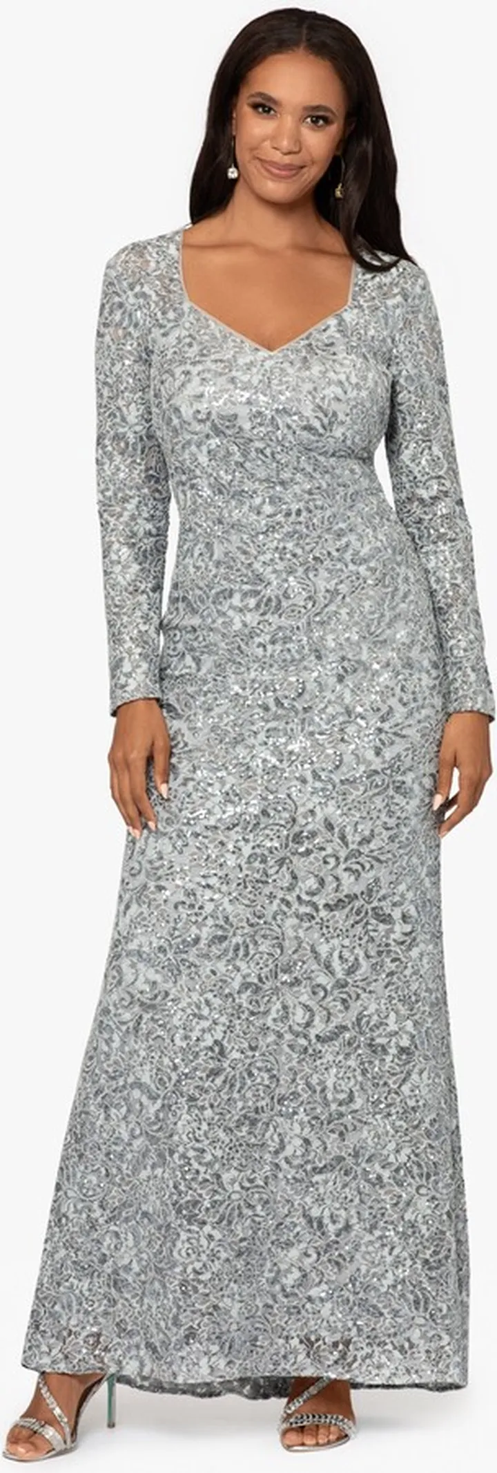 Long Sleeve Sequin Lace Gown