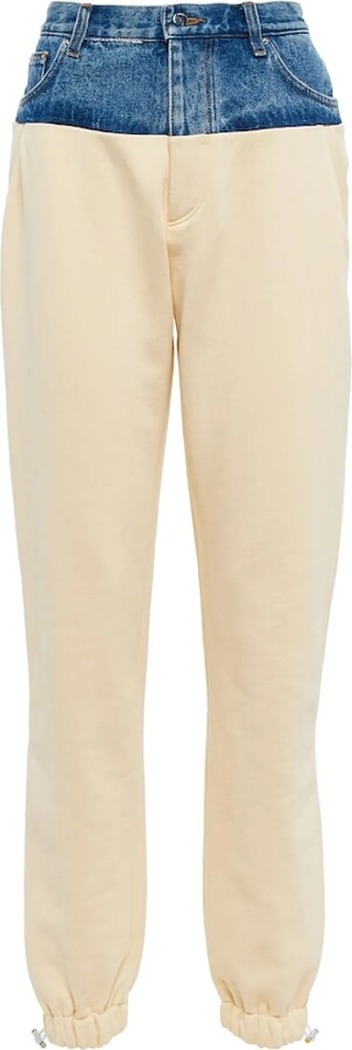 Denim and cotton jersey sweatpants