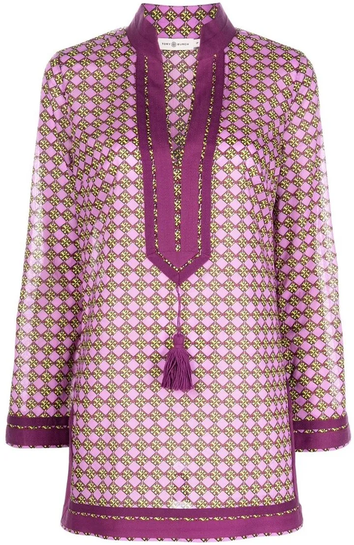 Geometric-Print Long-Sleeve Tunic