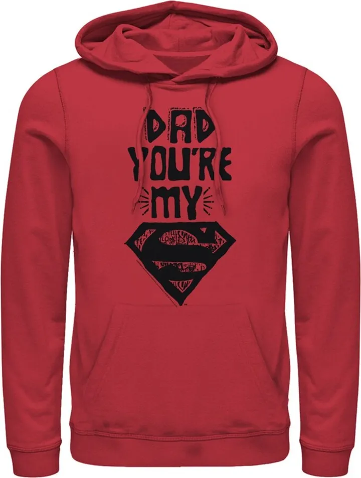 Men's Superman Father's Day Dad My Hero Pull Over Hoodie - Red - 2X Large
