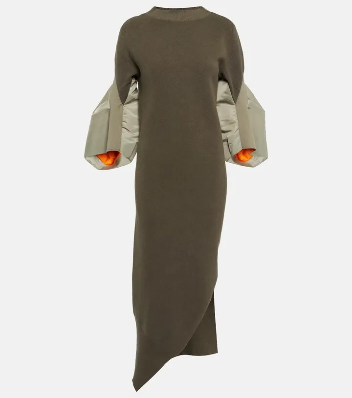 Asymmetric cotton-blend twill maxi dress