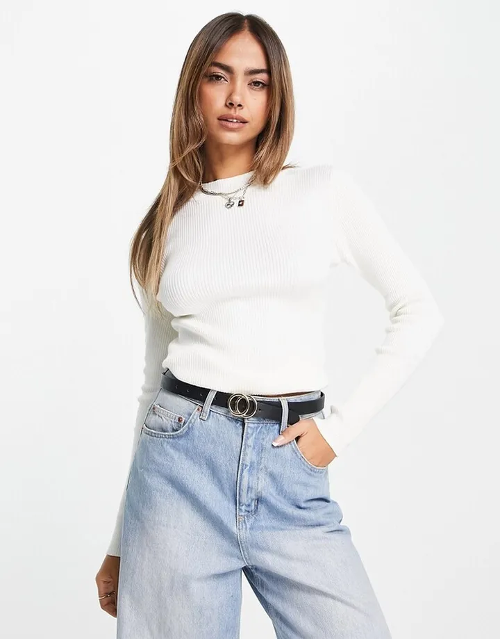 Stradivarius high neck knit top in ecru