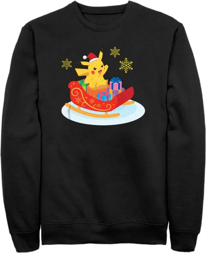 Men's Pokemon Christmas Pikachu Sleigh Sweatshirt - Black - 2X Large