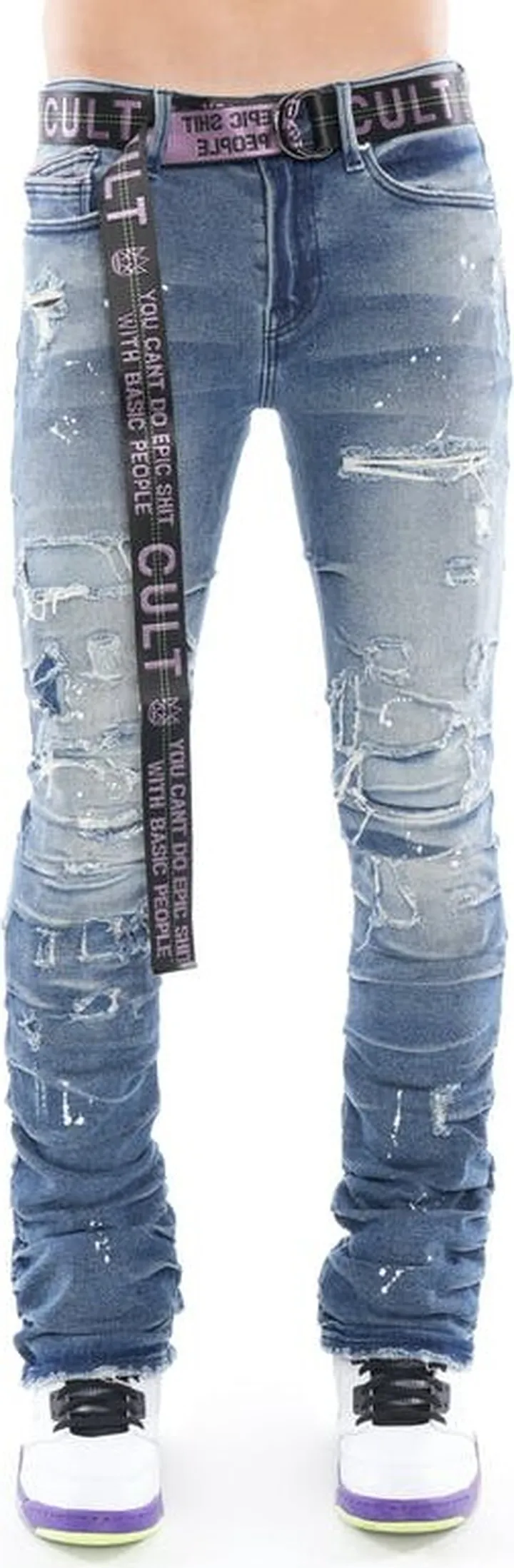 Cult of Individuality Hipster Nomad Bootcut Denim Belted Stretch In Basil - Blue