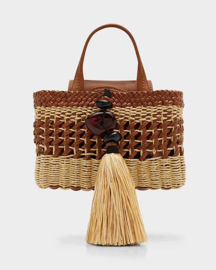 Almeria Mini Woven Raffia Shopping Tote Bag