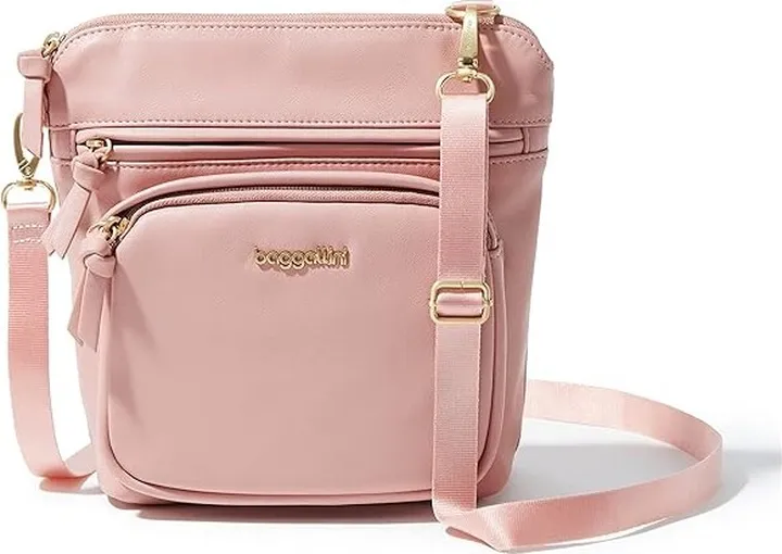 Baggallini Modern Pocket Vegan Leather Crossbody (Blush) Handbags