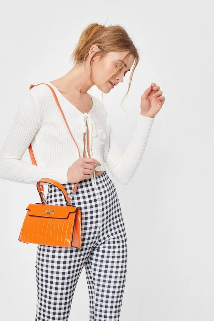 Nasty Gal Womens Structured Croc Mini Crossbody Bag