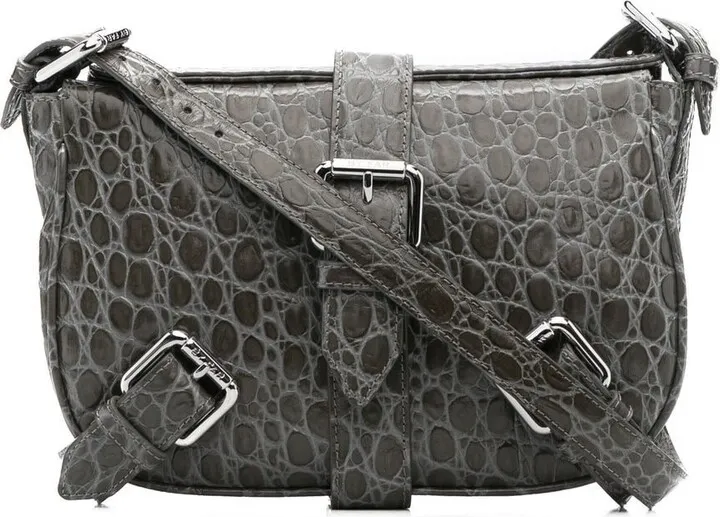 Croco-Embossed Buckle Shoulder Bag