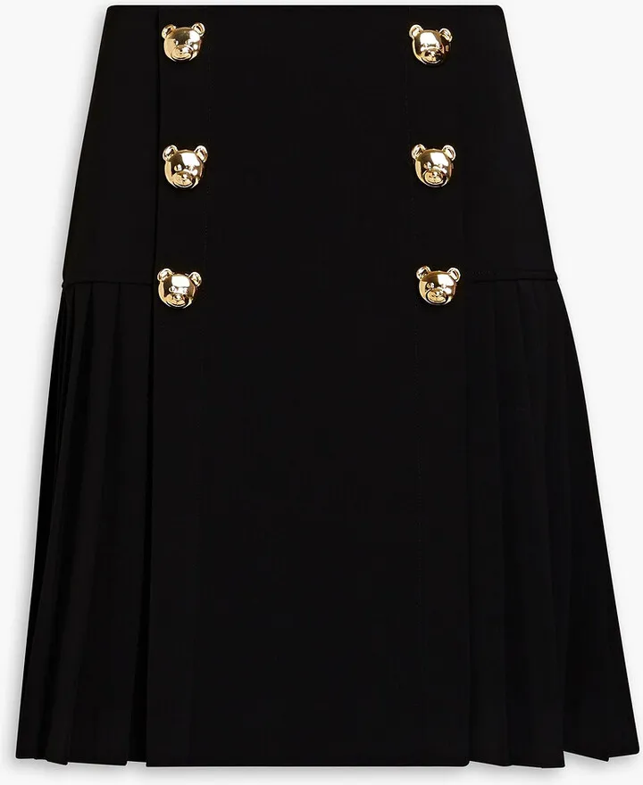 Button-embellished pleated crepe mini skirt