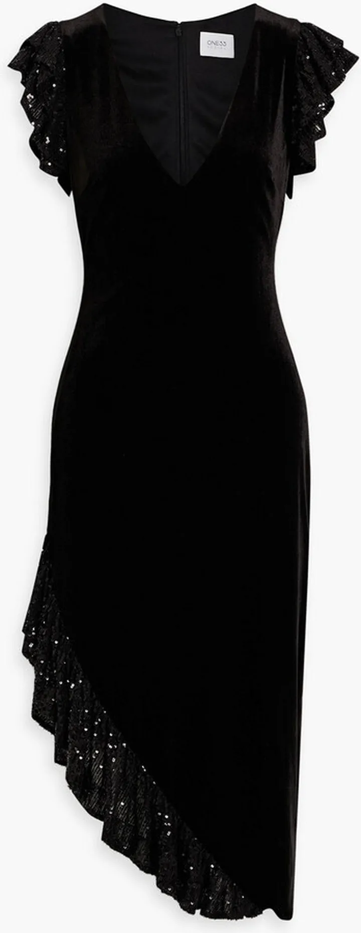 Asymmetric sequined velvet dress