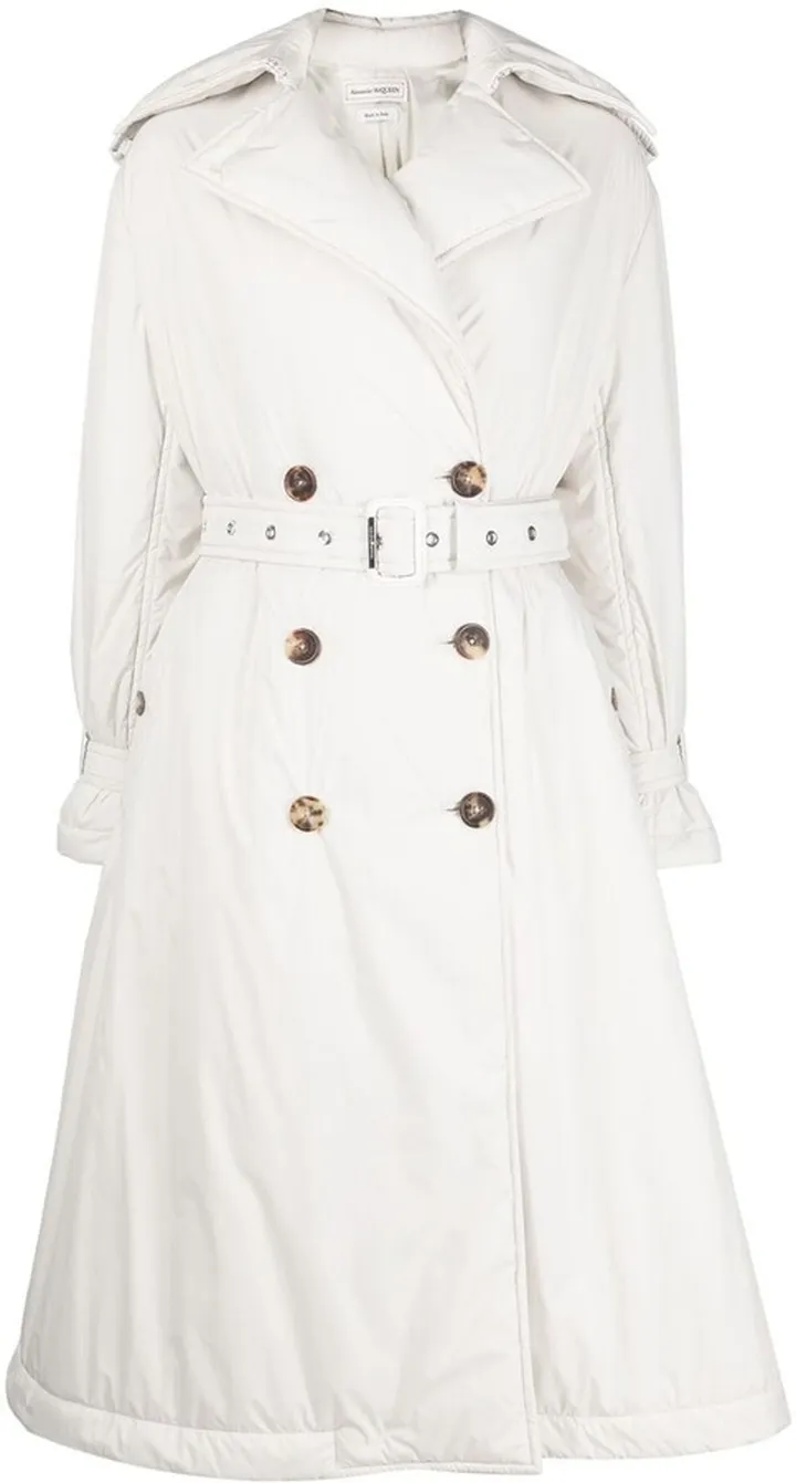 padded A-line trench coat