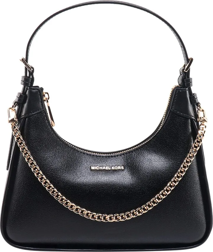 Leather shoulder bag with metal logo