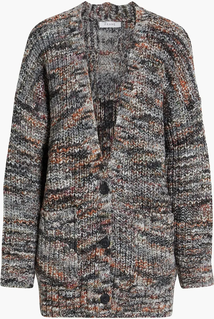Marled ribbed-knit cardigan