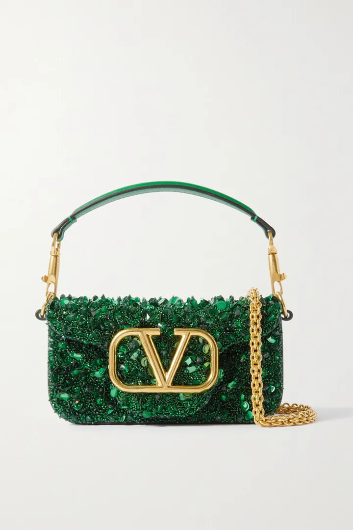 Valentino Garavani - Valentino Garavani Vlogo Embellished Leather Shoulder Bag - Green