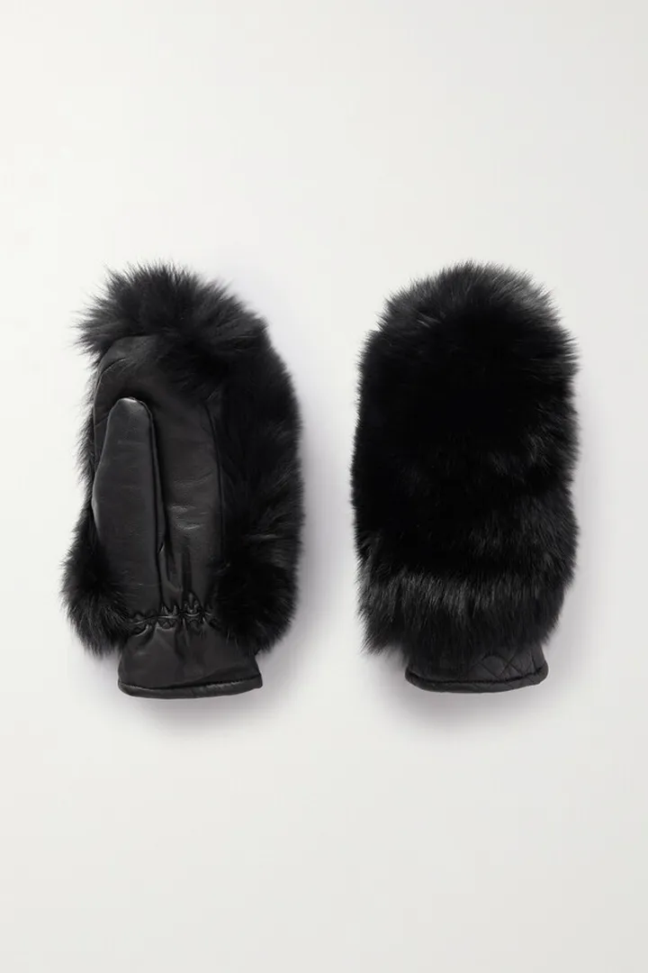 Goldbergh - Hill Faux Fur And Padded Leather Mittens - Black