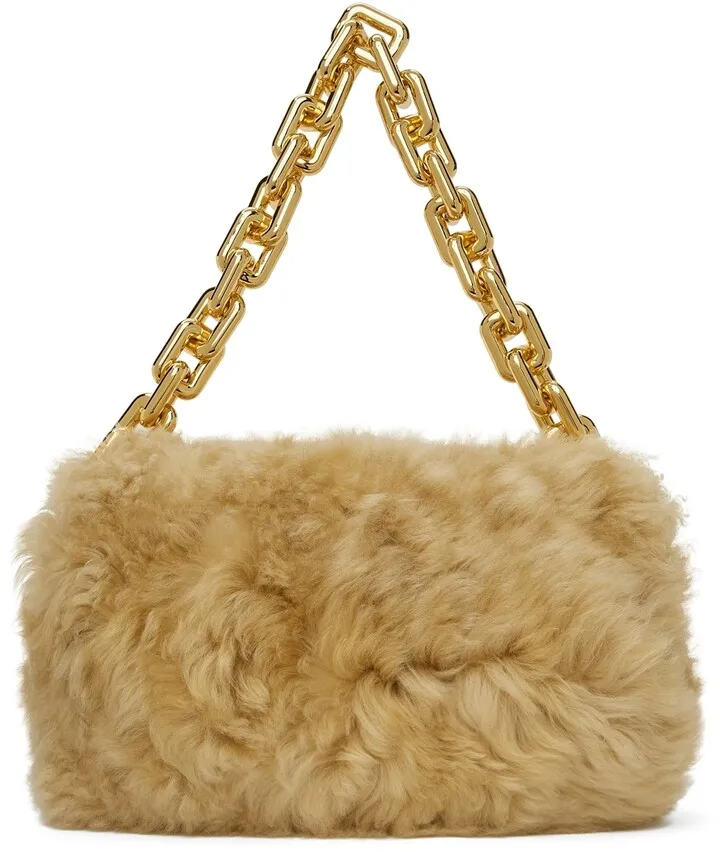 Bottega Veneta Beige Shearling Chain Pouch Clutch