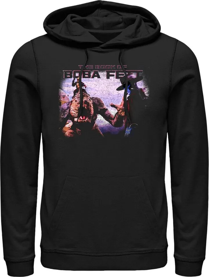 Men's Star Wars: The Book of Boba Fett Cad Bane Rancor and Boba Standoff Pull Over Hoodie - Black - 2X Large