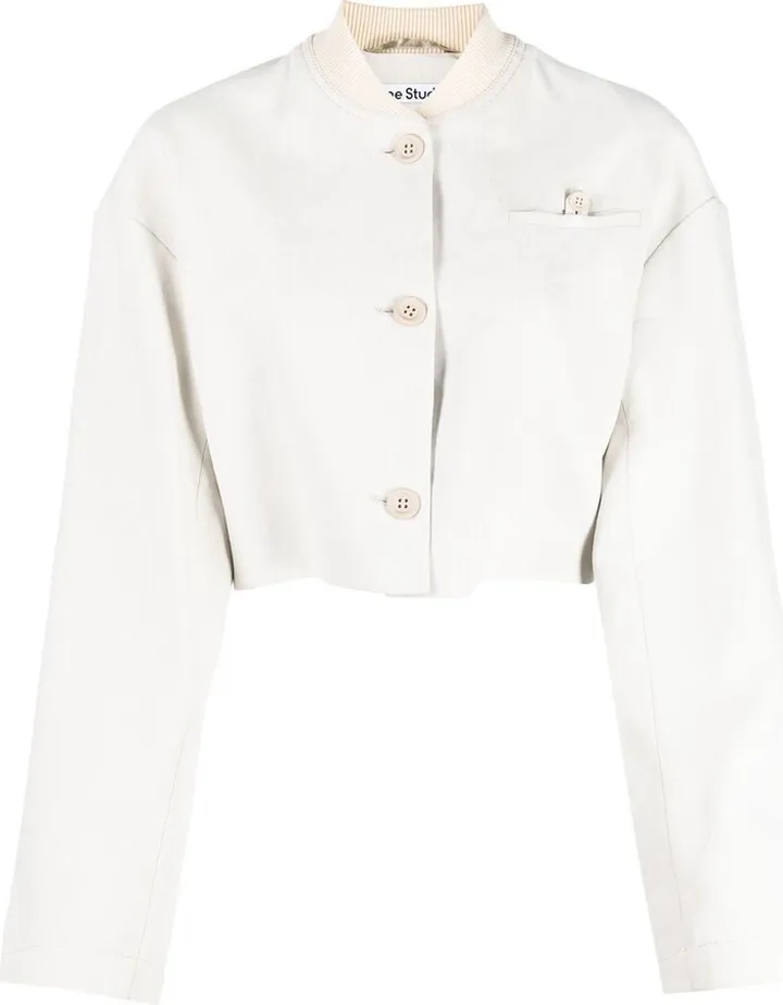 Copped Linen-Blend Bomber Jacket