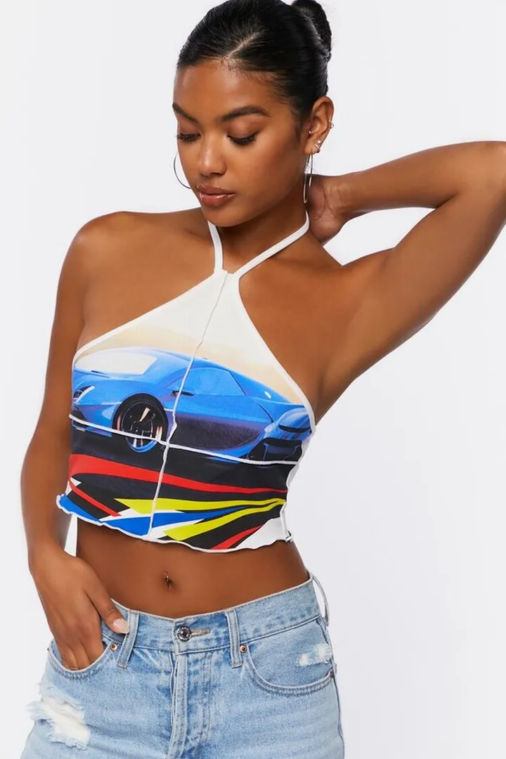 Race Car Graphic Halter Top