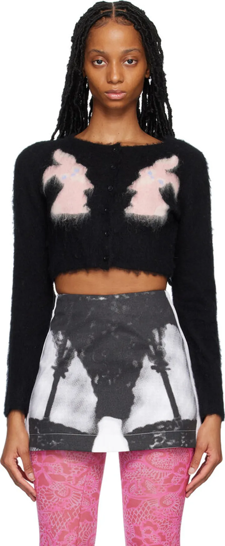 Pristine SSENSE Exclusive Black & Pink Bunny Cardigan